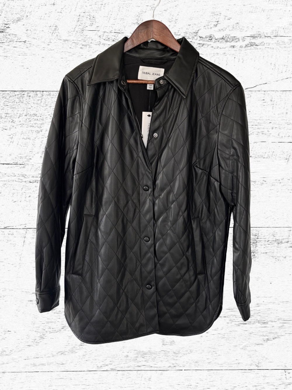 Tribal Black Quilted Leather Shirt Jacket